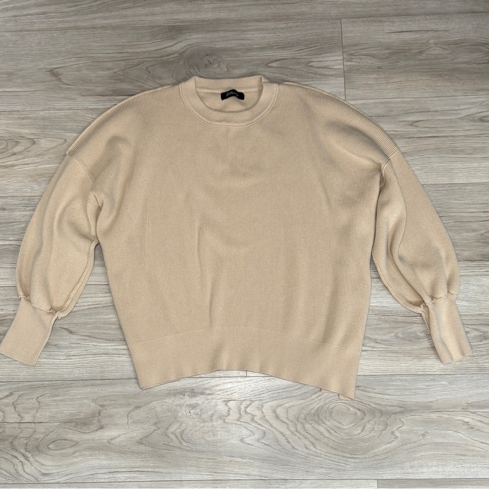 Lillusory Womens XL Apricot Beige Oversized Lantern Sleeve Ribbed Knit Sweater